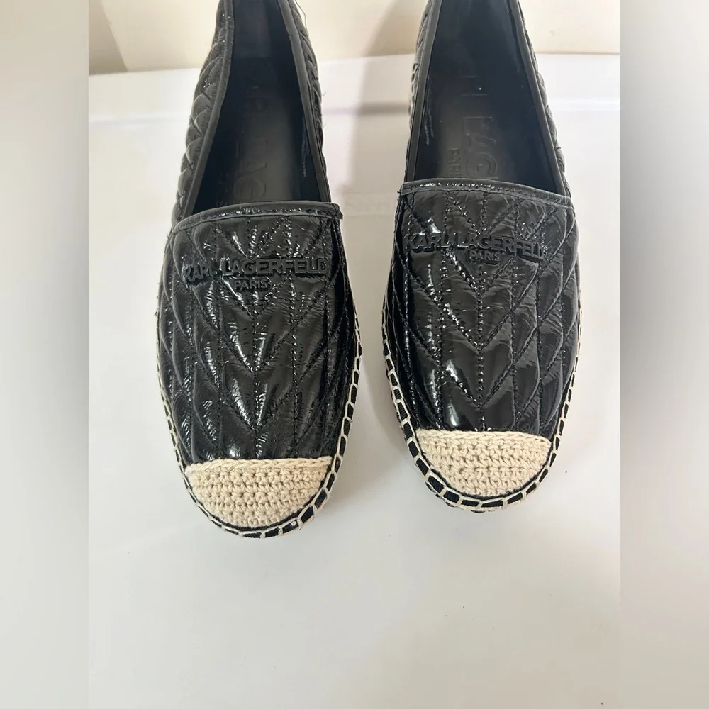 Karl Lagerfeld Paris Dalia Black Quilted Platform Espadrilles